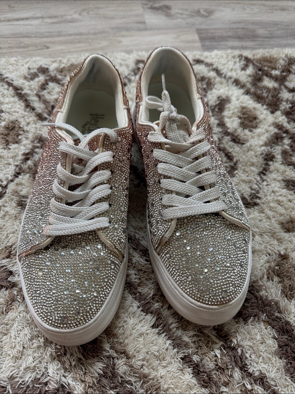Embellished Low-Top Sneakers in Rose Gold
